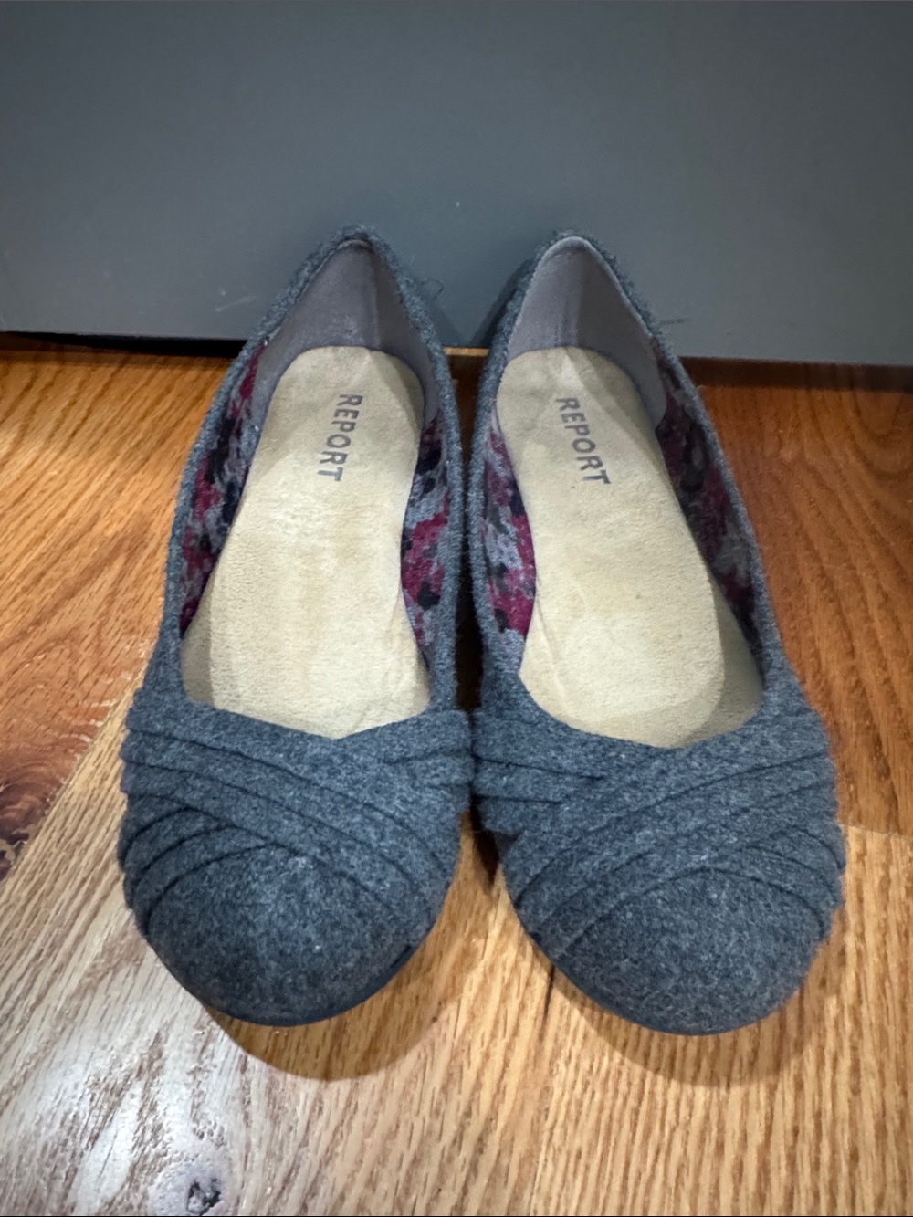 Report Gray Felt Pleated Ballet Flats